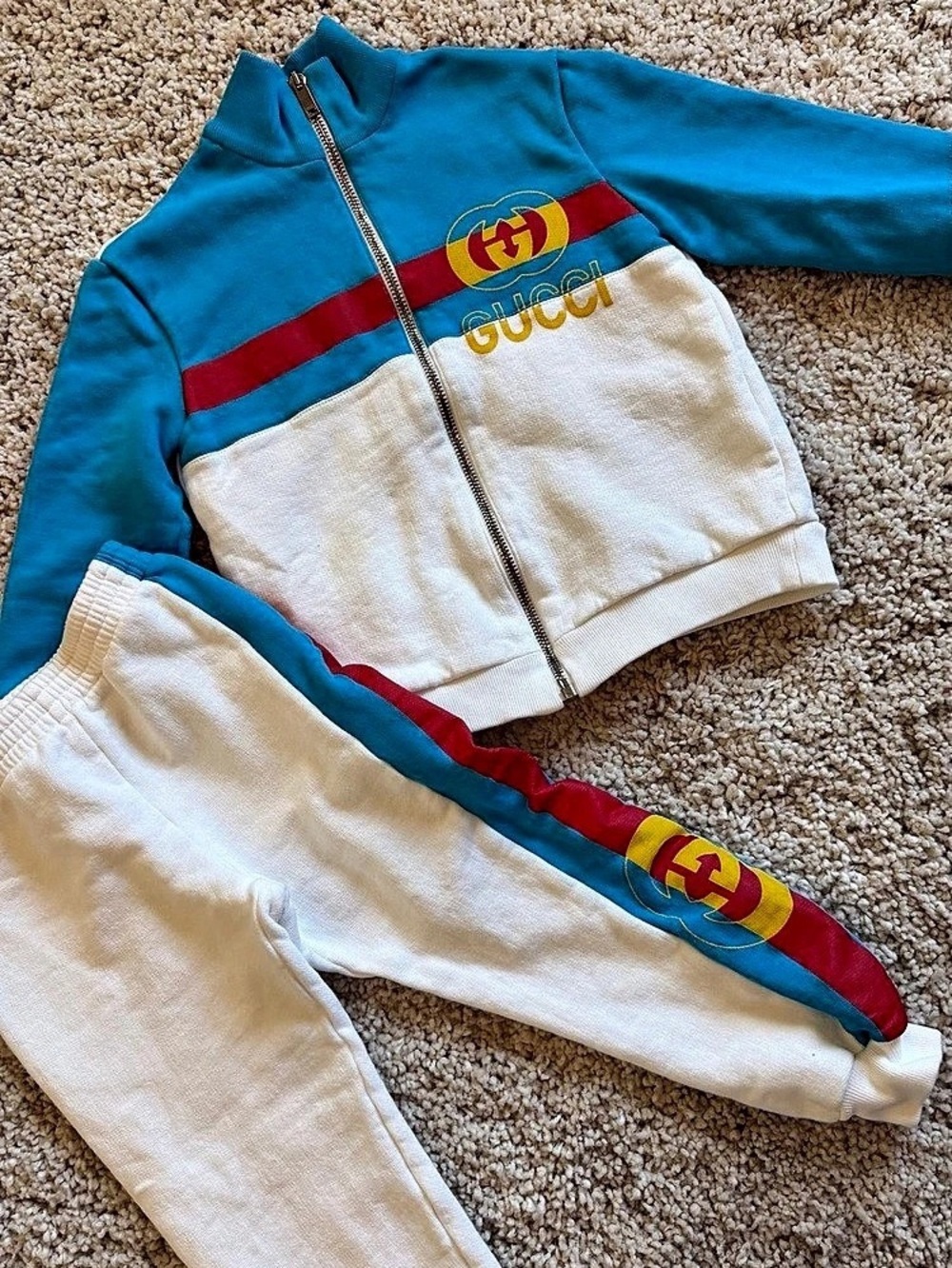 Gucci Kids Interlocking G Tracksuit Set Baby Color Block Blue & White